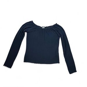 Garage Off-Shoulder Ribbed Long Sleeve Top – Medium with lettuce trim goth emo